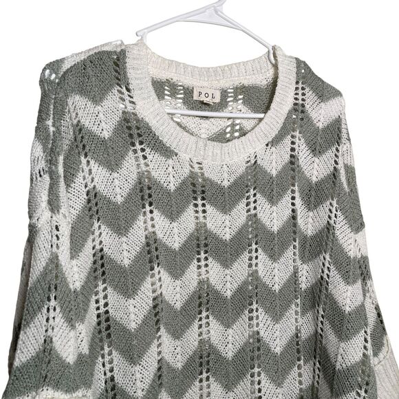 Pol Sweater Women's Medium Knit Chevron 3/4 Sleeve Round Neck Pullover - Picture 2 of 10